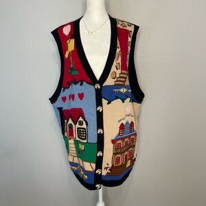VINTAGE Eagles Eye 1995 Home Sweet Home Sweater Vest Women's 3X House buttons